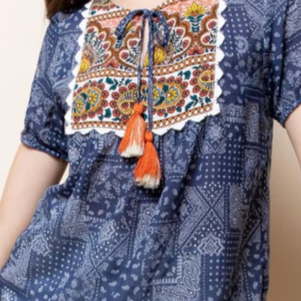 NWT THML brand ladies patchwork print boho blouse